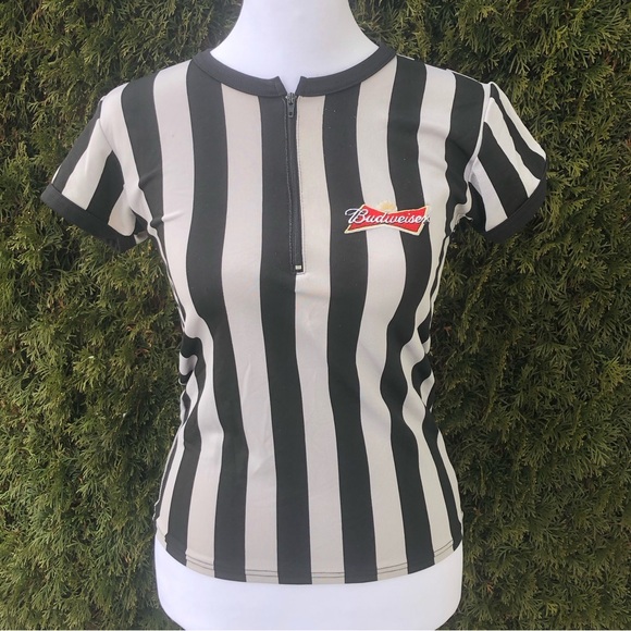 Budweiser Black and Grey Striped Women's Top - Picture 2 of 9